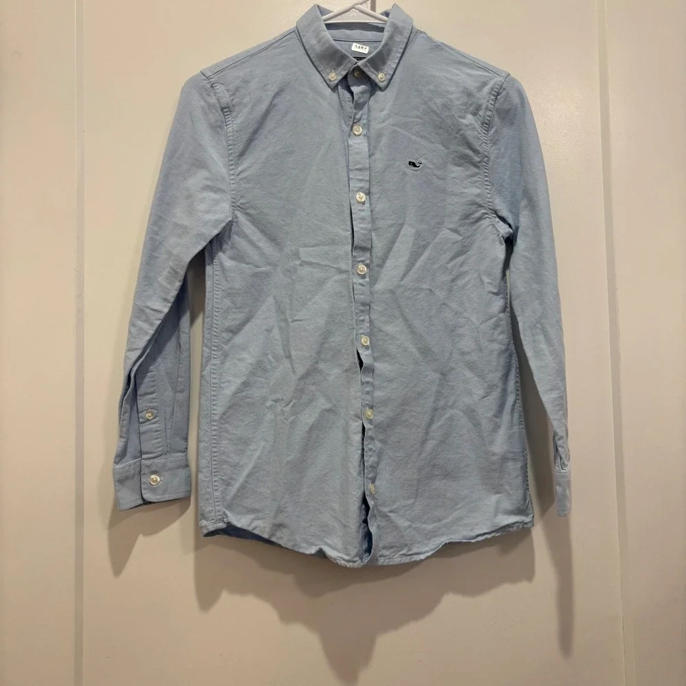 Vineyard Vines Boys Light Blue Whale Shirt Oxford Button Down Size M 12-14